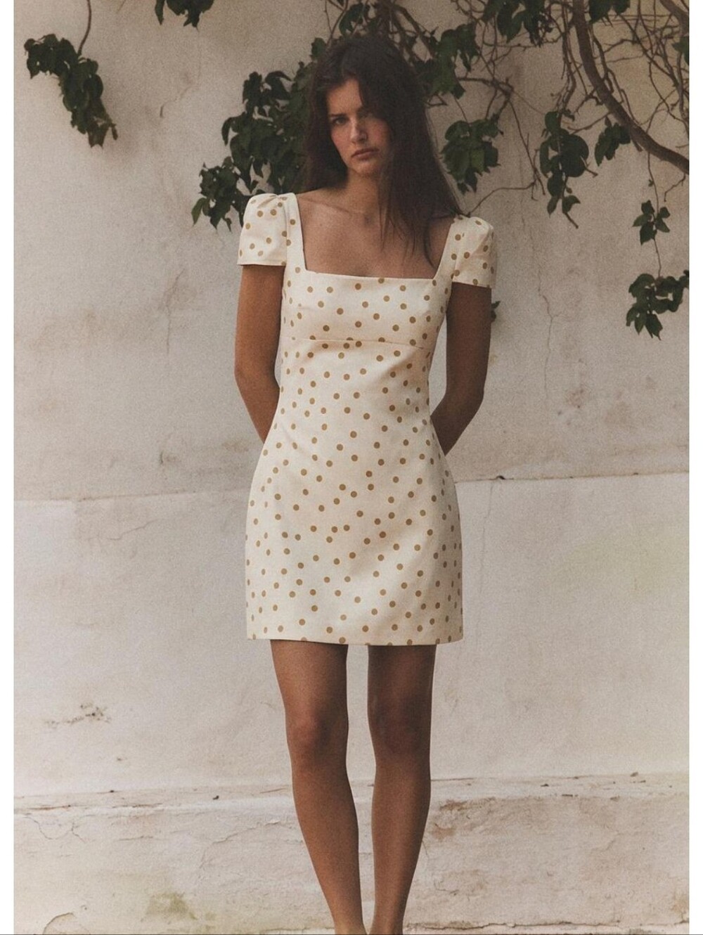 Zara Cream Mini Dress with Gold Polka Dots